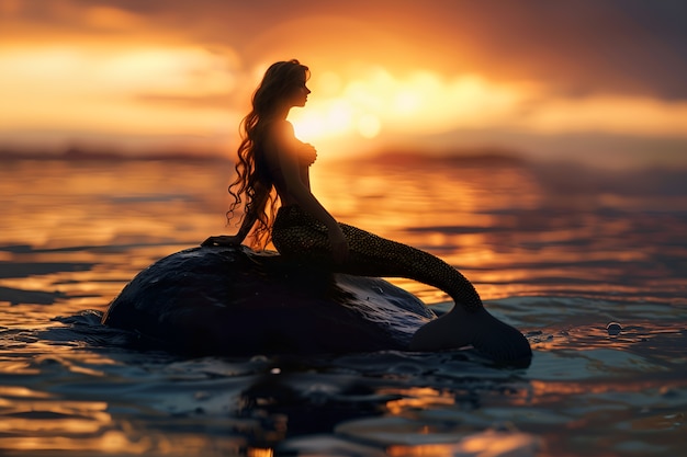 Free photo portrait of woman as a fantastic mermaid creature with tail