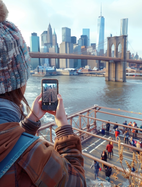 Free photo portrait of woman during vacation visiting locations around the world