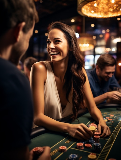 Free photo portrait of woman gambling at a casino