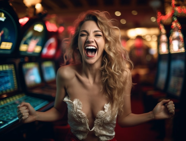 Foto gratuita ritratto di una donna che gioca d'azzardo in un casinò