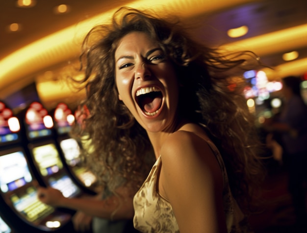 Free photo portrait of woman gambling at a casino