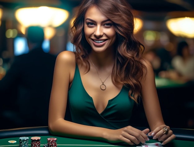 Free photo portrait of woman gambling at a casino
