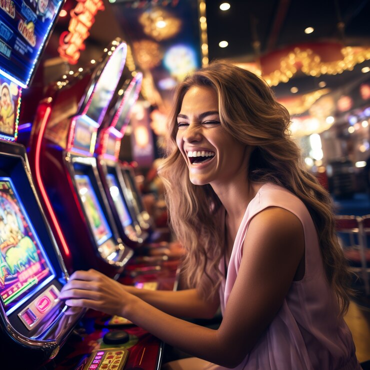 Free Photo portrait of woman gambling at a casino