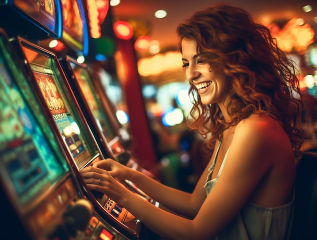 Free photo portrait of woman gambling at a casino