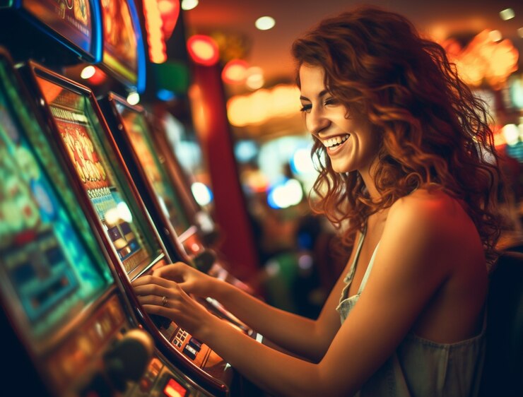 Free Photo portrait of woman gambling at a casino