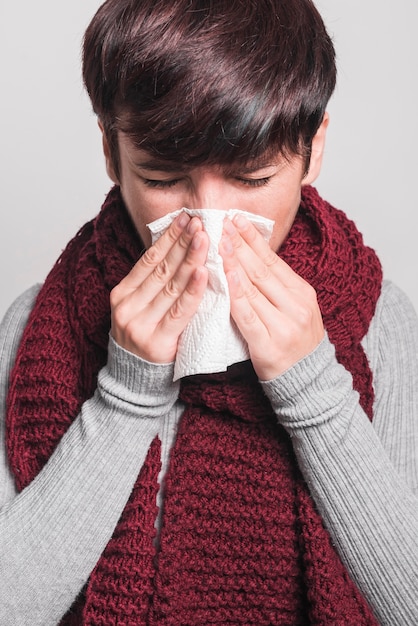 Portrait of woman having cold and cough