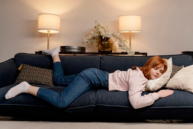 Portrait woman at home sleeping