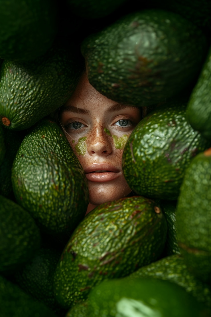Free Photo portrait of  woman interacting with fruits