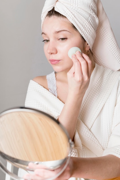 Portrait woman make up with sponge