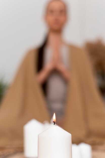 Free photo portrait woman meditating