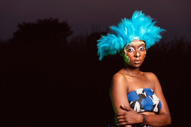 Portrait woman at night at carnival