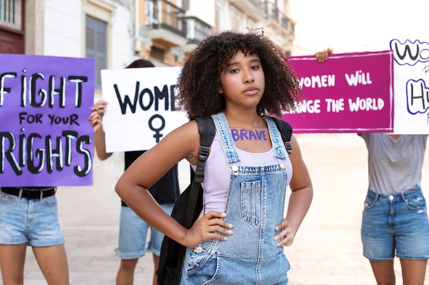 Portrait of woman protesting for her rights