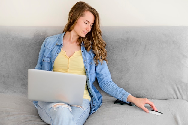 Portrait of woman ready to purchase online