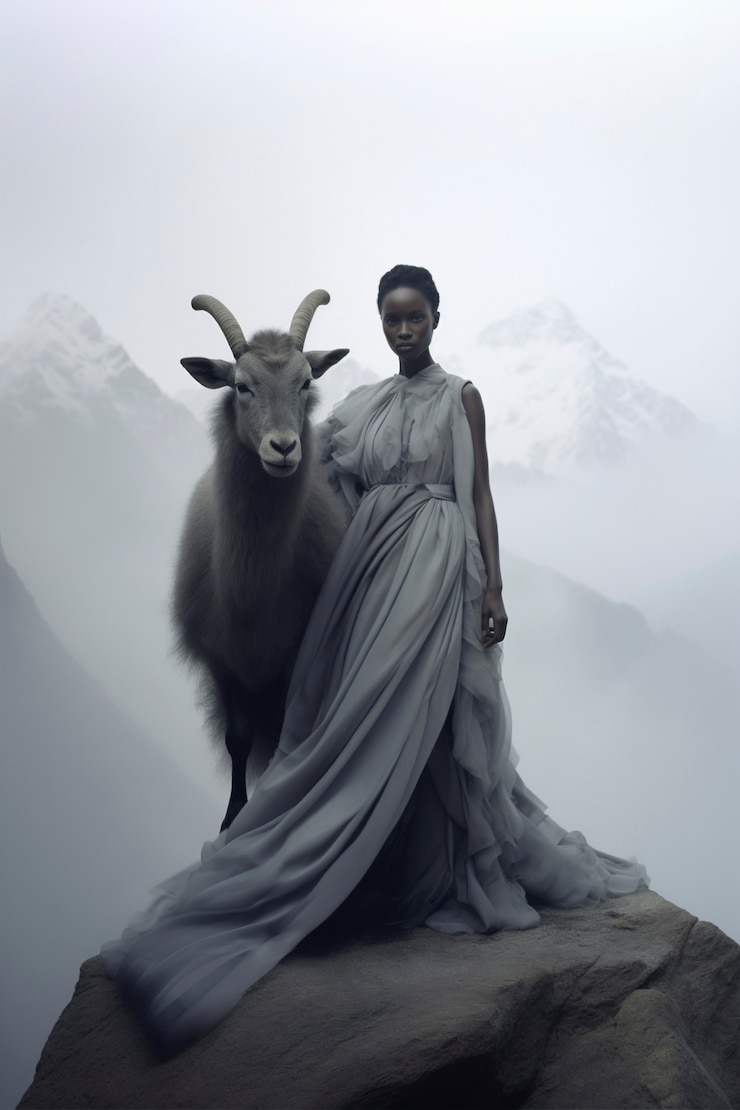 Free Photo portrait of woman representing capricorn zodiac sign with ram