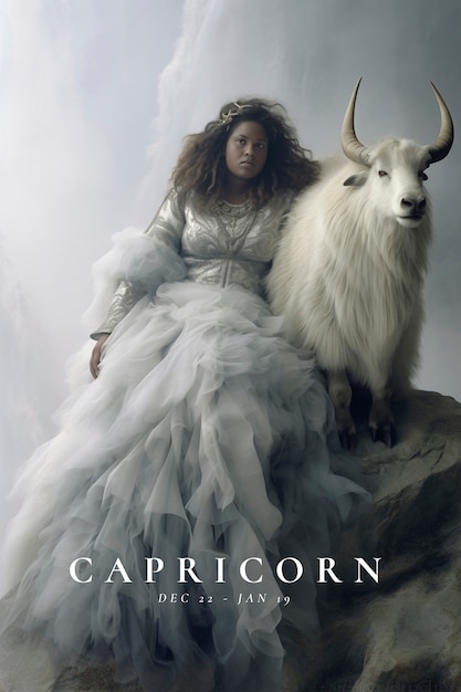 Free photo portrait of woman representing capricorn zodiac sign with ram