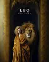 Free photo portrait of woman representing leo zodiac sign with real lion