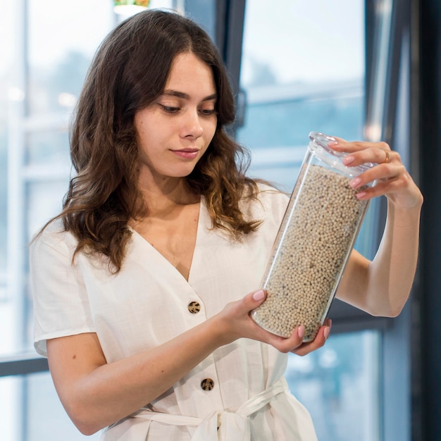 portrait of woman shopping organic products