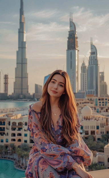 Портрет женщины, посещающей роскошный город Дубай
