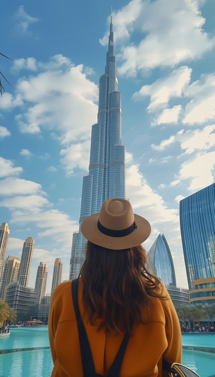 Free Photo portrait of woman visiting the luxurious city of dubai