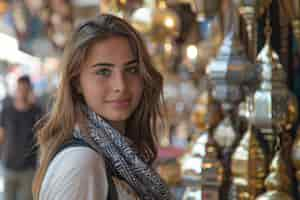 Free photo portrait of woman visiting the luxurious city of dubai