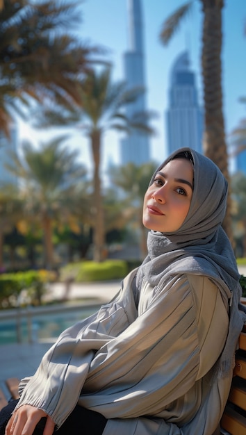 Free photo portrait of woman visiting the luxurious city of dubai