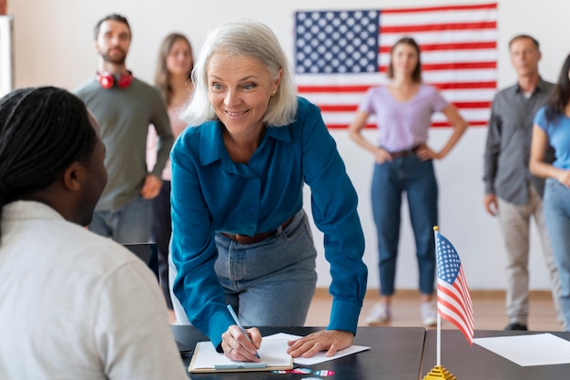 Portrait of woman on voter registration day