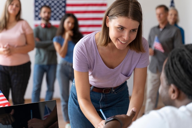 Portrait of woman on voter registration day