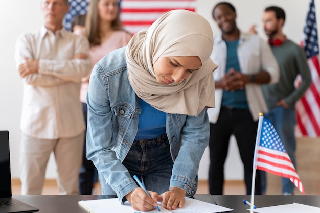 Portrait of woman on voter registration day