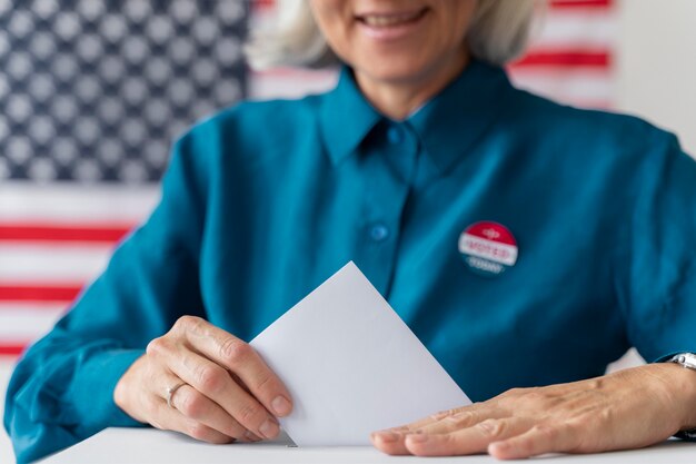 Portrait of woman on voter registration day