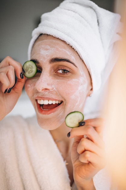 Portrait of woman wearing beauty mask