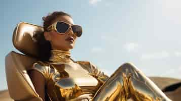 Free photo portrait of woman wearing futuristic superhero suit