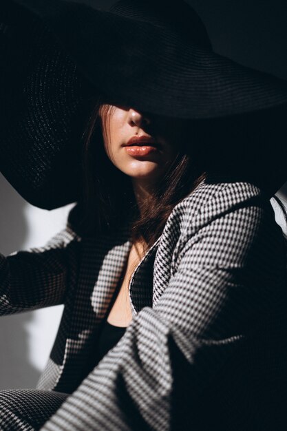 Portrait of a woman wearing a hat,close up