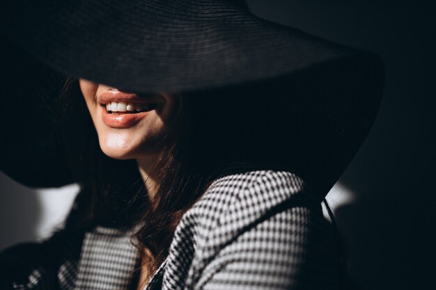 Portrait of a woman wearing a hat,close up