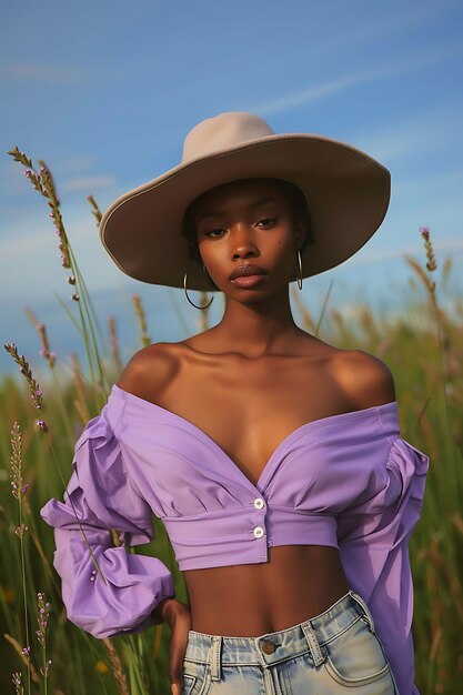 Portrait of woman wearing lavender colored fashion garments for color of the year