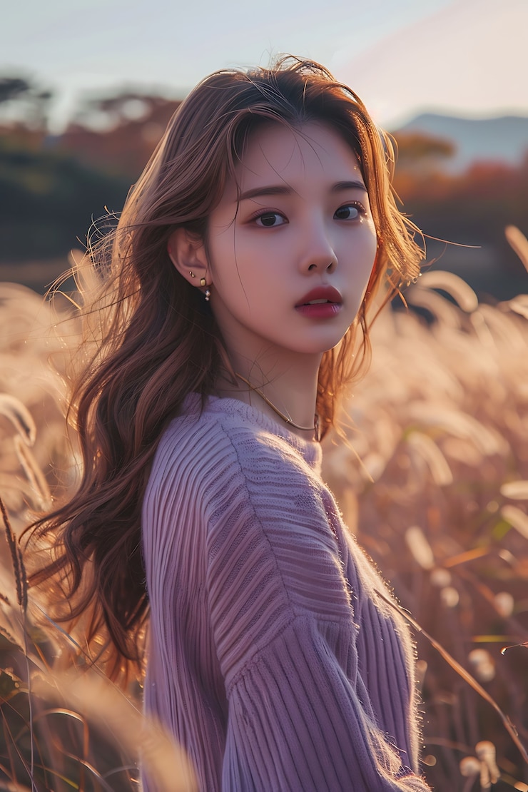 무료 Photo 올해의 색을 위해 라벤더 색의 패션 옷을 입은 여성의 초상화