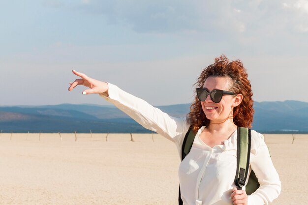 Portrait woman with backpack