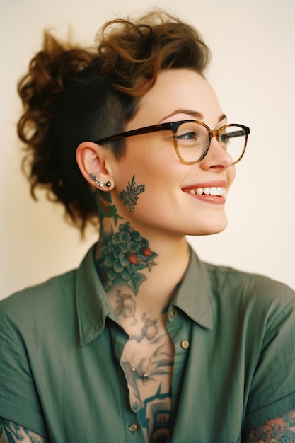 Free photo portrait of woman with body tattoos