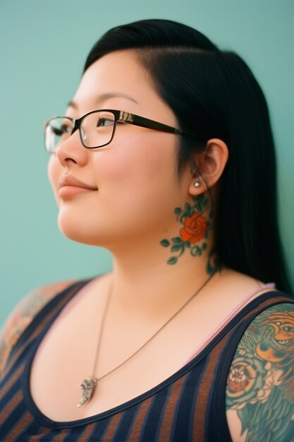 Portrait of woman with body tattoos