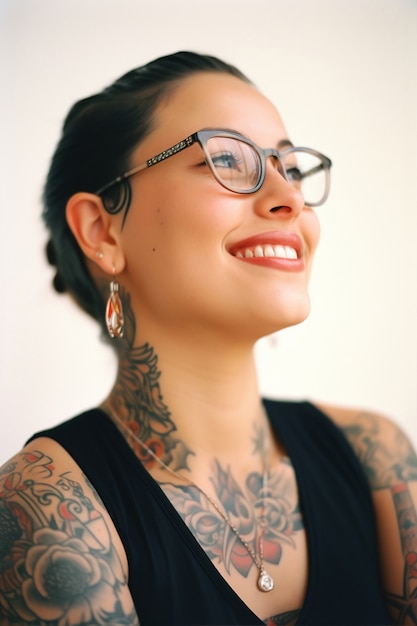 Free photo portrait of woman with body tattoos