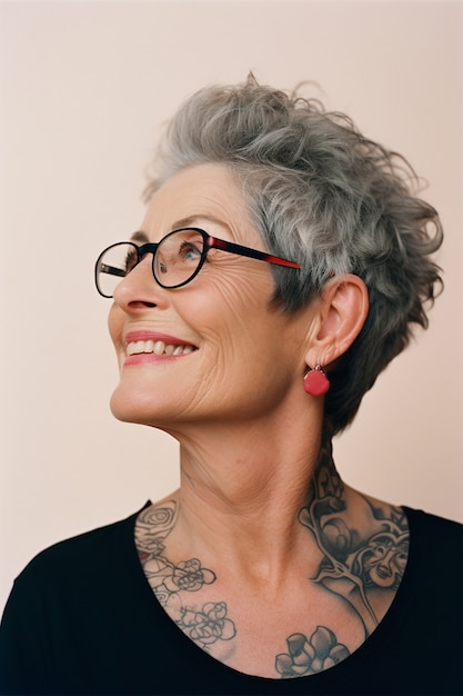Free photo portrait of woman with body tattoos