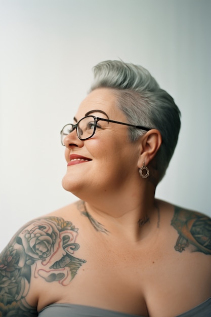 Free photo portrait of woman with body tattoos