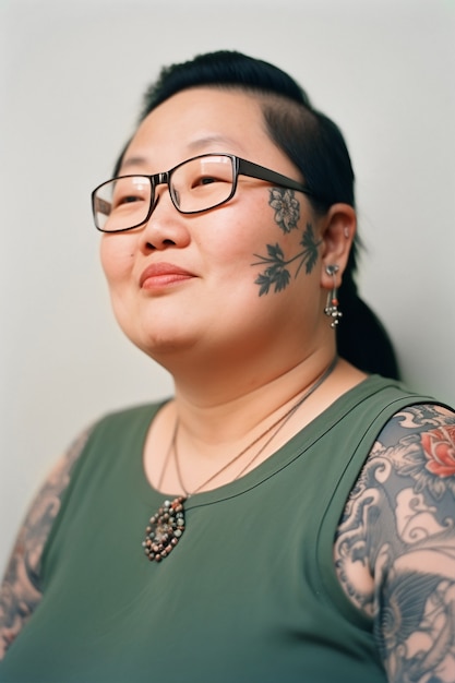 Free photo portrait of woman with body tattoos