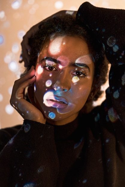 Portrait of a woman with circles projection