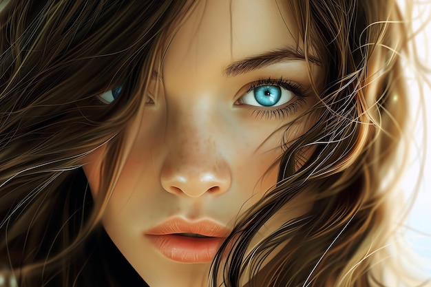 Free photo portrait of woman with clear blue eyes ai generated