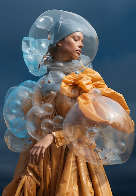 Foto gratuita ritratto di una donna con una bolla trasparente
