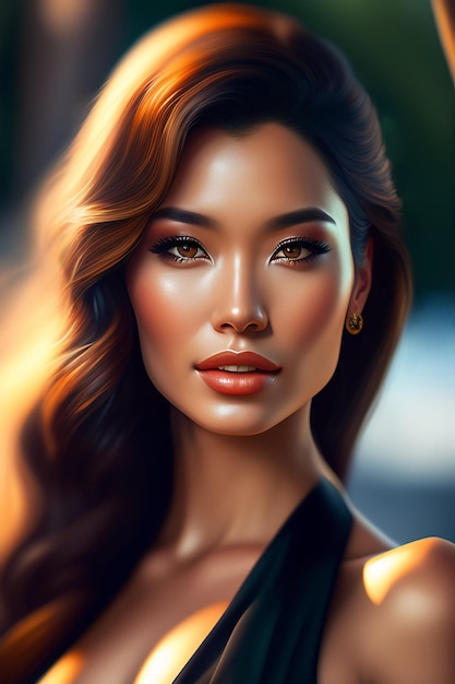 Портрет женщины со смуглой кожей и светлым лицом.