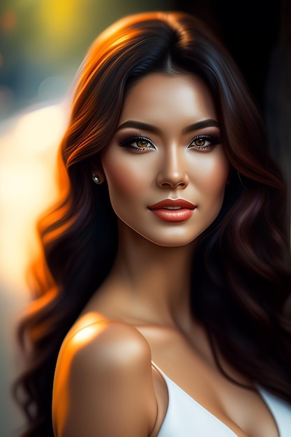 A portrait of a woman with a golden glow.