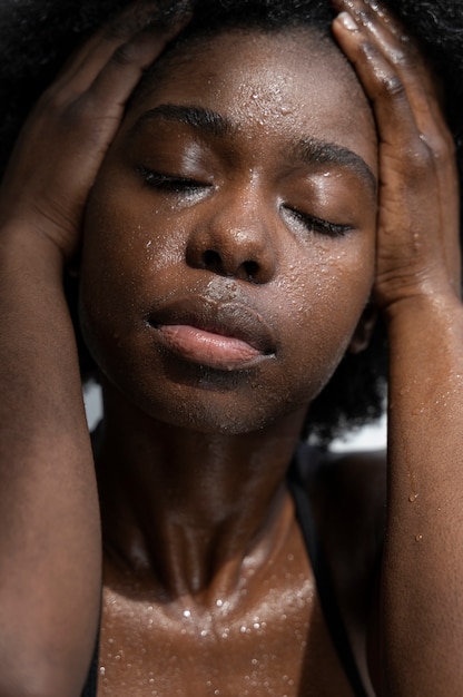 Portrait of woman with hydrated skin