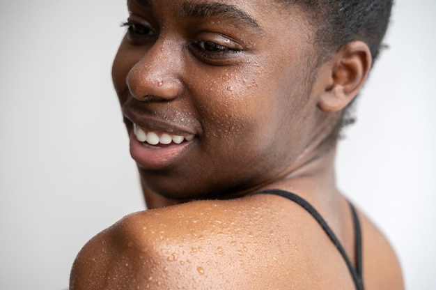 Portrait of woman with hydrated skin