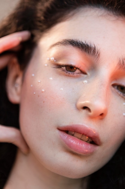 Portrait woman with pearls make up